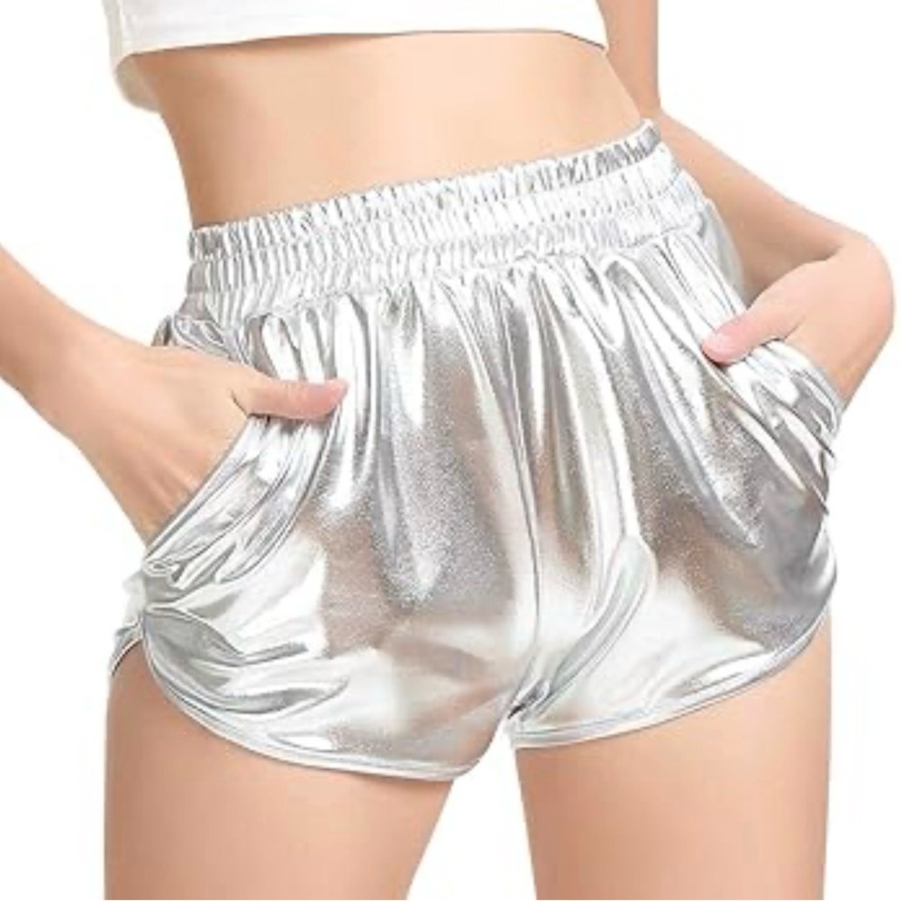 Women's Silver Metallic Shorts